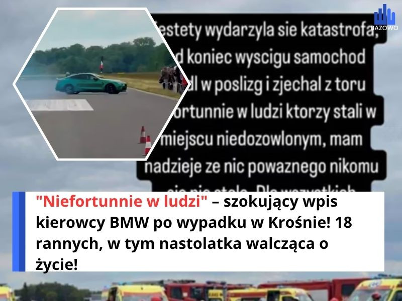 "Niefortunnie w ludzi" – szokujący wpis kierowcy BMW po wypadku w Krośnie! 18 rannych, w tym nastolatka walcząca o życie!